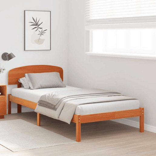 Estrutura de cama de solteiro moderno com cabeceira - Marrom Cera 90 x 190 cm