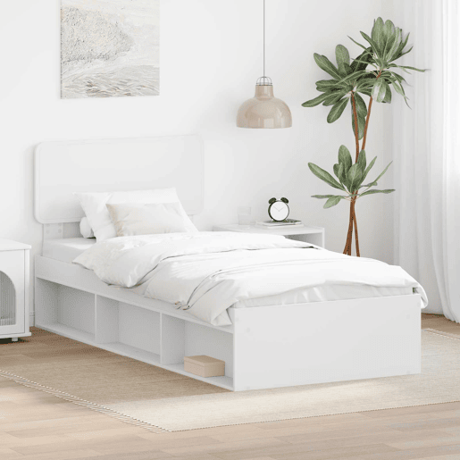 Estrutura de cama de solteiro para adultos - Branco 90 x 190 cm Madeira de Pinheiro Sólida