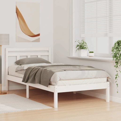 Estrutura de cama de solteiro para adultos - Branco 90 x 200 cm Madeira de Pinheiro Sólida