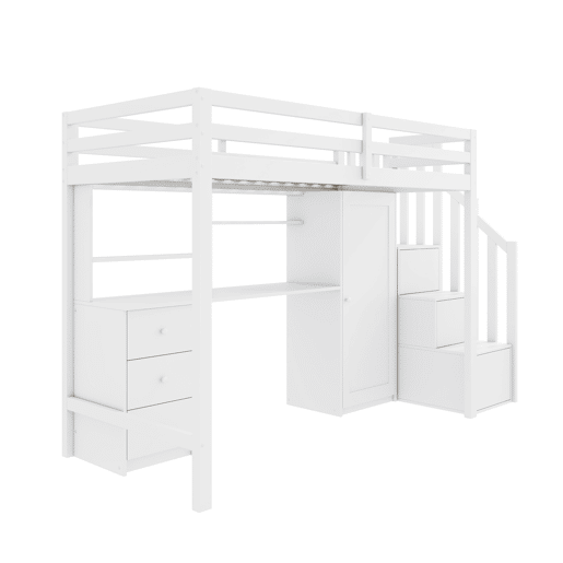 Beliche infantil 90x200 cm - com secretária, armário, escada, gavetas, branco