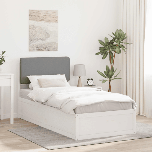 Estrutura de cama de solteiro simple com Cabeceira Estofada Cinzento-claro