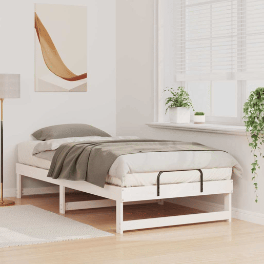 Estrutura de cama de solteiro para adultos - Branco 75 x 190 cm Madeira de Pinheiro Sólida