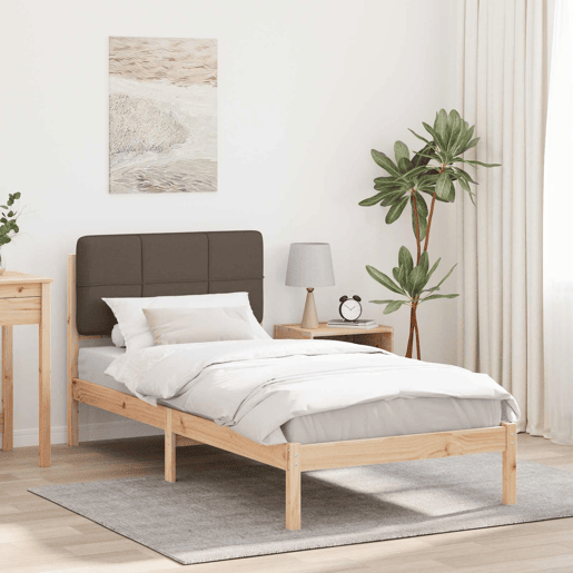 Estrutura de cama de solteiro Design com Cabeceira Estofada Cinzento-acastanhado