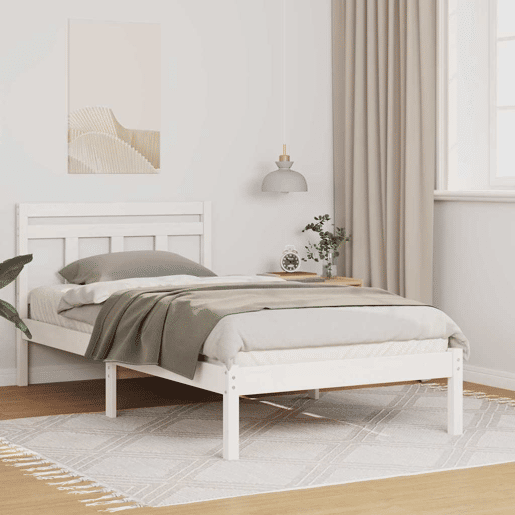 Estrutura de cama de solteiro para adultos - Branco 80 x 200 cm Madeira de Pinheiro Sólida