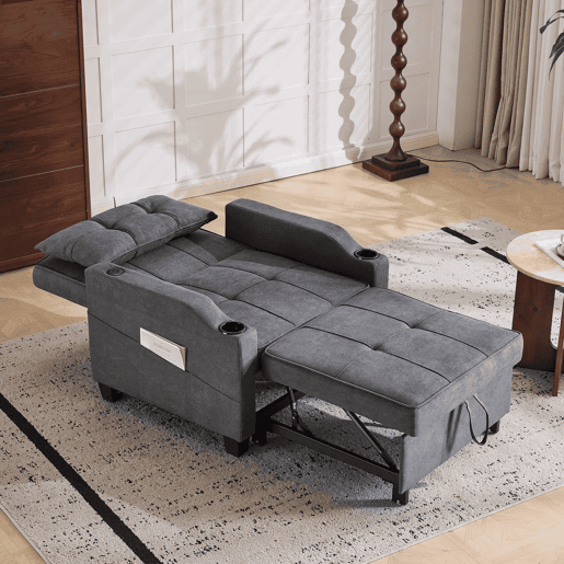 Sofá-cama de 1 lugar - 3 em 1, com porta-copos e porta USB, sofá reclinável e poltrona - Cinza escuro