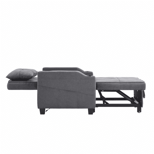 Sofá-cama de 1 lugar - 3 em 1, com porta-copos e porta USB, sofá reclinável e poltrona - Cinza escuro