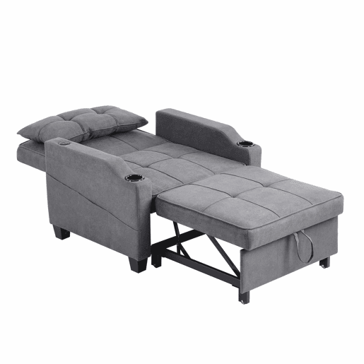 Sofá-cama de 1 lugar - 3 em 1, com porta-copos e porta USB, sofá reclinável e poltrona - Cinza escuro