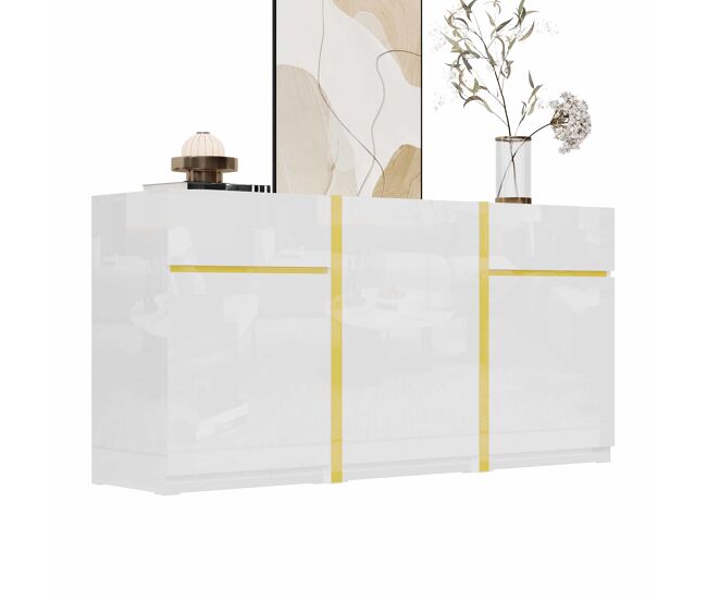 Aparador grande - tres puertas y dos cajones, lacado brillante, moderno y minimalista - blanco