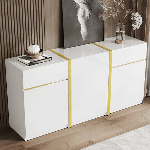 Aparador grande - três portas e duas gavetas, lacado brilhante, moderno e minimalista - branco