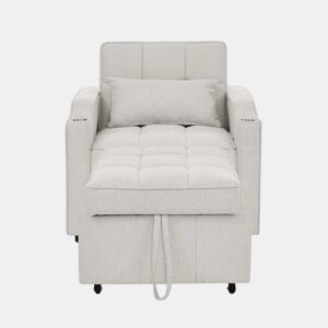 Poltrona-cama de 1 lugar - Função de cama, USBType-C, porta-copos em aço inoxidável, encosto ajustável em 3 níveis, bolsos laterais - Bege