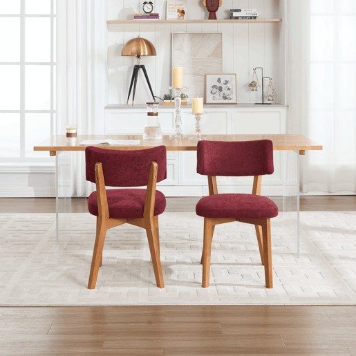 Cadeira de jantar (2 unidades) - estilo moderno mid-century, pernas de madeira, assento estofado - vermelho vinho