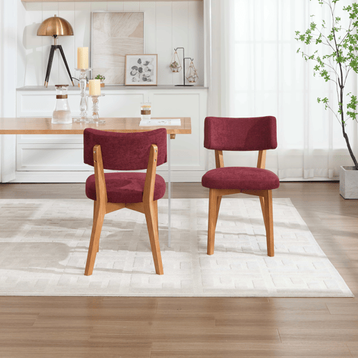 Cadeira de jantar (2 unidades) - estilo moderno mid-century, pernas de madeira, assento estofado - vermelho vinho