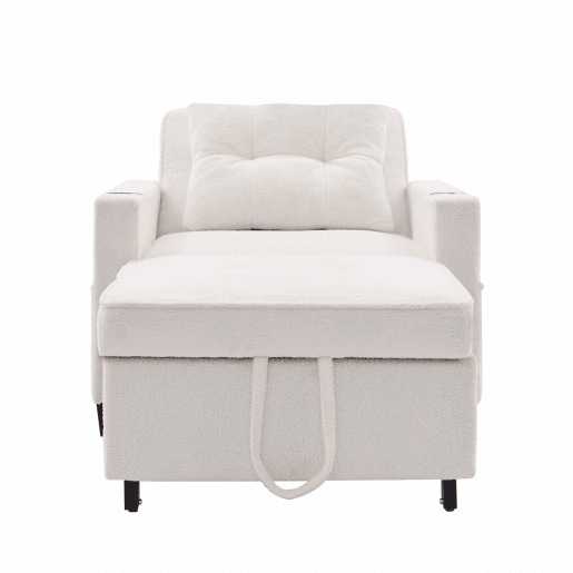 Sofá-cama de 1 lugar - 3 em 1, com porta-copos e porta USB, sofá reclinável e poltrona - Branco