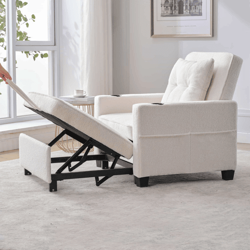 Sofá-cama de 1 lugar - 3 em 1, com porta-copos e porta USB, sofá reclinável e poltrona - Branco