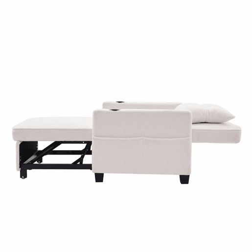 Sofá-cama de 1 lugar - 3 em 1, com porta-copos e porta USB, sofá reclinável e poltrona - Branco