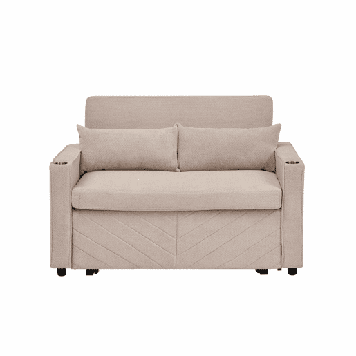 Sofá-cama de 2 lugares 3 em 1 - Design minimalista e elegante, mecanismo deslizante, porta USB, perfeito para sestas - Bege