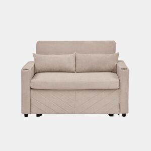 Sofá-cama de 2 lugares 3 em 1 - Design minimalista e elegante, mecanismo deslizante, porta USB, perfeito para sestas - Bege