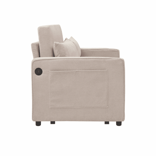 Sofá-cama de 2 lugares 3 em 1 - Design minimalista e elegante, mecanismo deslizante, porta USB, perfeito para sestas - Bege