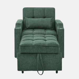 Sofá-cama de 1 lugar - Estilo minimalista de luxo 3 em 1, design deslizante, porta USB, perfeito para descansar - Verde