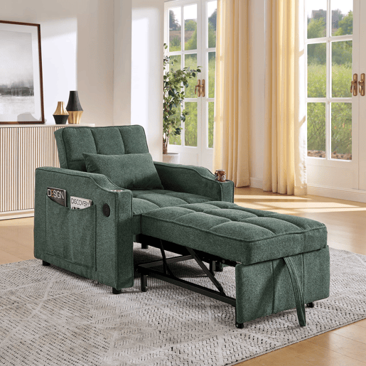 Sofá-cama de 1 lugar - Estilo minimalista de luxo 3 em 1, design deslizante, porta USB, perfeito para descansar - Verde