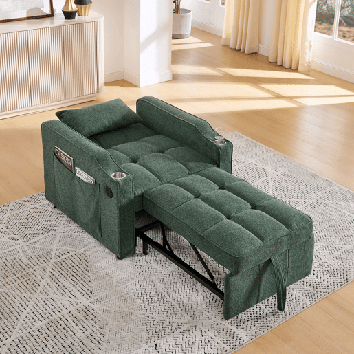 Sofá-cama de 1 lugar - Estilo minimalista de luxo 3 em 1, design deslizante, porta USB, perfeito para descansar - Verde