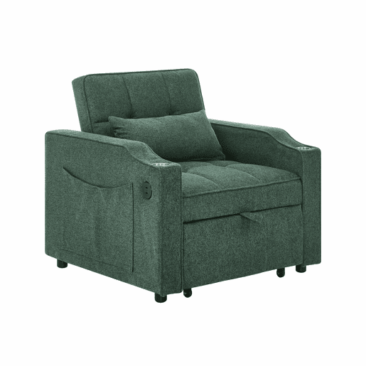 Sofá-cama de 1 lugar - Estilo minimalista de luxo 3 em 1, design deslizante, porta USB, perfeito para descansar - Verde