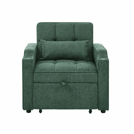 Sofá-cama de 1 lugar - Estilo minimalista de luxo 3 em 1, design deslizante, porta USB, perfeito para descansar - Verde