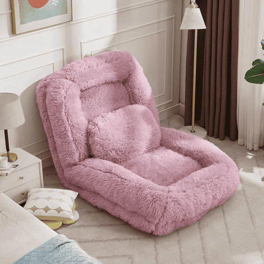 Sofá-cama tipo humano com 5 posições - ajustável, para jogos, meditação e relaxamento, tecido felpudo - Rosa
