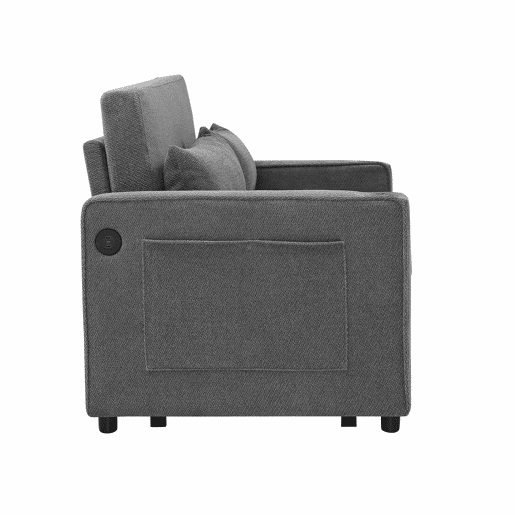 Sofá-cama de 2 lugares 3 em 1 - Design minimalista e elegante, mecanismo deslizante, porta USB, ideal para sestas - Cinza escuro