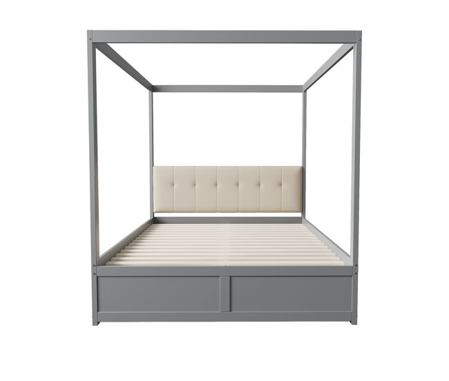 Cama tipo cielo 140x200 cm - con grandes cajones y respaldo suave - color gris