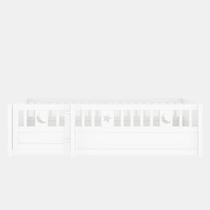Cama infantil, 90x190 cm - Com grade, decoração de estrela e lua, estilo minimalista, branco