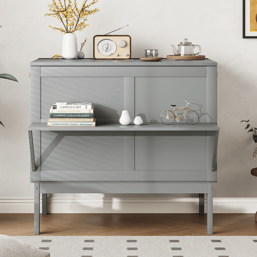 Cama rebatível 90x200 cm - Cama de parede com estrado, cama vertical, para jovens - Cinza