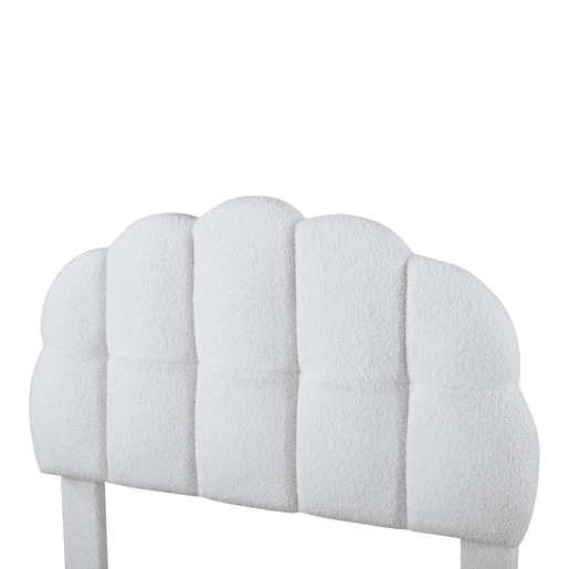 Cama de solteiro para criança 90x200cm estofada em tecido felpudo francês - cabeceira em forma de marshmallow - com estrado de ripas em MDF - Branco