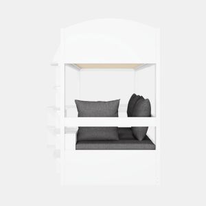 Cama alta infantil 90x200 - Multifuncional com escada, mesa removível, sofá com arrumação, prateleiras, almofadas - Branca