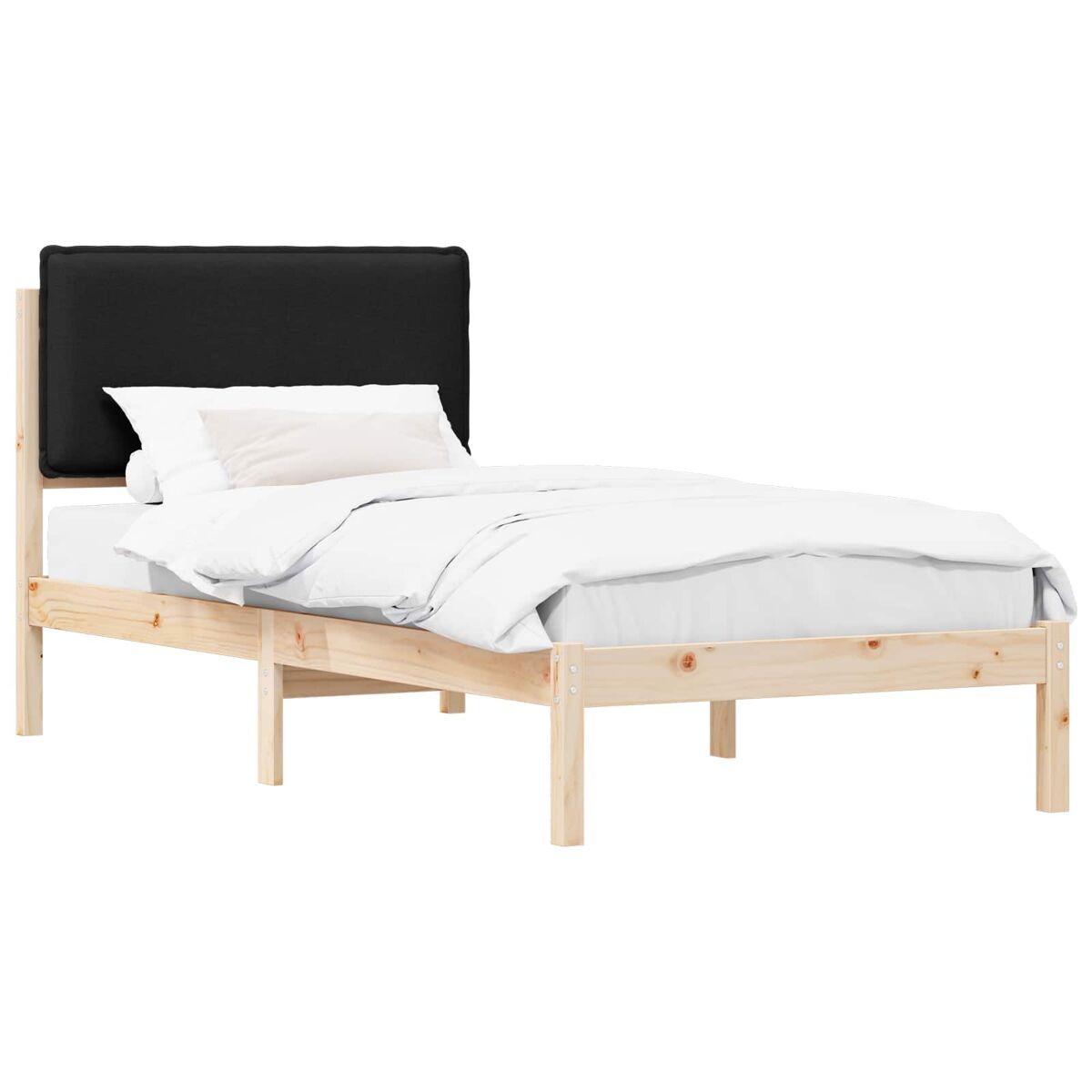 Estructura de cama simple para adultos 85x205 Negro/ Madera