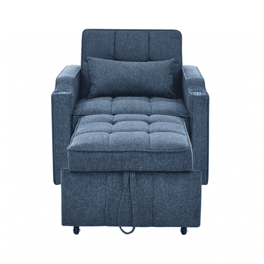 Sofá-cama de 1 lugar - Mecanismo deslizante, porta USB, estilo luxuoso e elegante - Azul-marinho