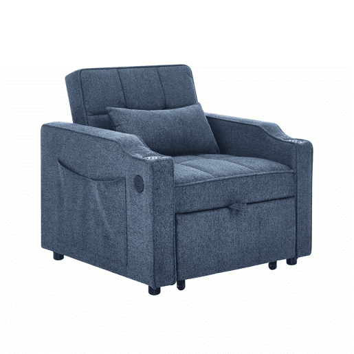 Sofá-cama de 1 lugar - Mecanismo deslizante, porta USB, estilo luxuoso e elegante - Azul-marinho
