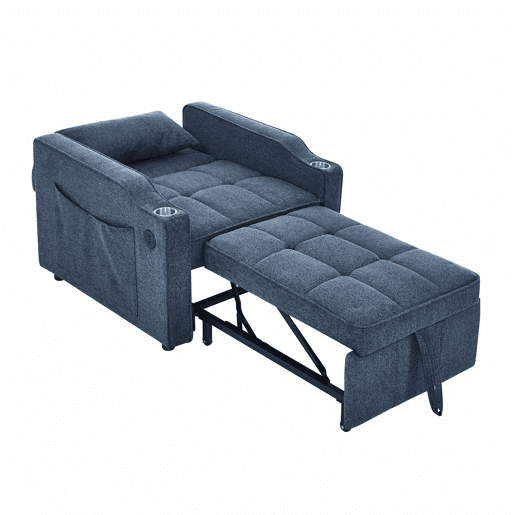 Sofá-cama de 1 lugar - Mecanismo deslizante, porta USB, estilo luxuoso e elegante - Azul-marinho