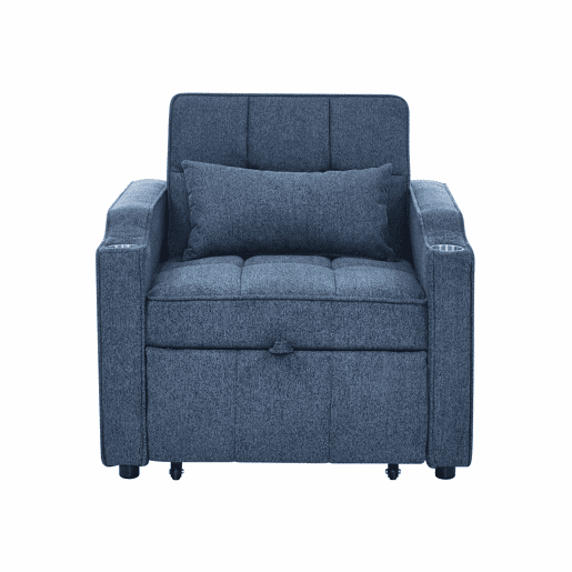 Sofá-cama de 1 lugar - Mecanismo deslizante, porta USB, estilo luxuoso e elegante - Azul-marinho