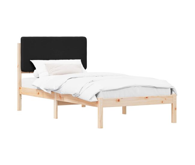 Estructura de cama simple para adultos con cabecera - tapizada negro 90 x 200 cm