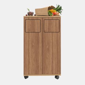 Armário para lixo com 2 compartimentos, 46,7 x 35 x 80 cm u2013 com rodízios, acabamento em carvalho, 2 portas, separador de resíduos u2013 Natural