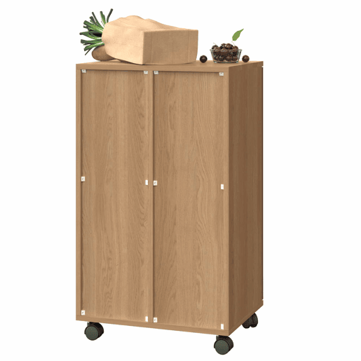 Armário para lixo com 2 compartimentos, 46,7 x 35 x 80 cm u2013 com rodízios, acabamento em carvalho, 2 portas, separador de resíduos u2013 Natural