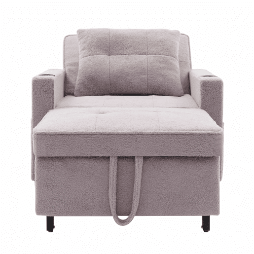 Sofá-cama de 1 lugar - 3 em 1, com porta-copos e porta USB, reclinável e convertível - Cinza