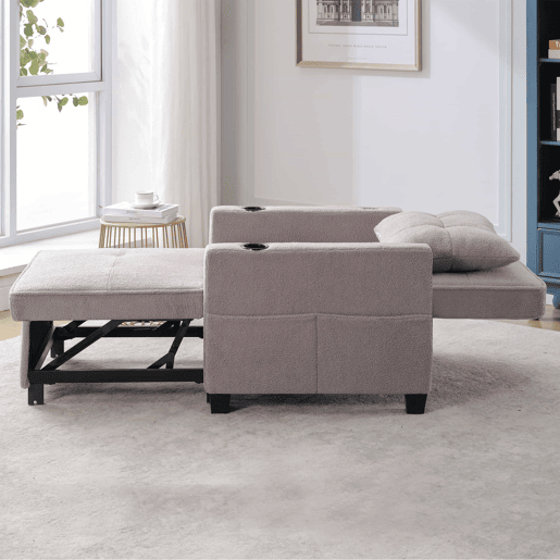 Sofá-cama de 1 lugar - 3 em 1, com porta-copos e porta USB, reclinável e convertível - Cinza