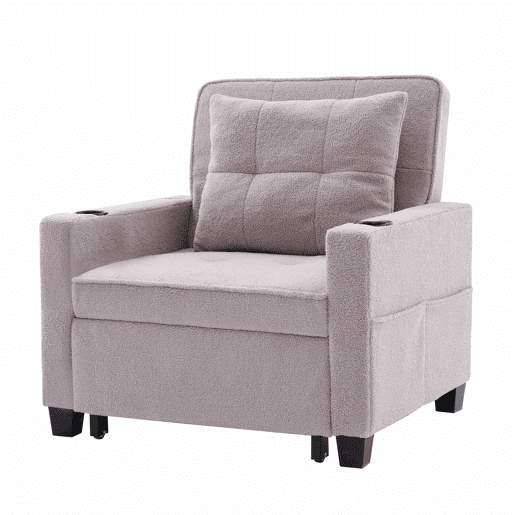 Sofá-cama de 1 lugar - 3 em 1, com porta-copos e porta USB, reclinável e convertível - Cinza