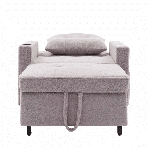 Sofá-cama de 1 lugar - 3 em 1, com porta-copos e porta USB, reclinável e convertível - Cinza