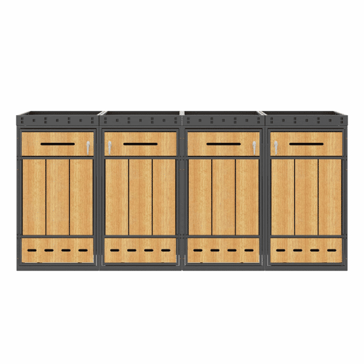 Móvel para contentores de lixo com capacidade para 4 cubos de 120-240 L u2013 com teto para plantas, armário exterior para lixo, estrutura resistente u2013 cinzento e madeira