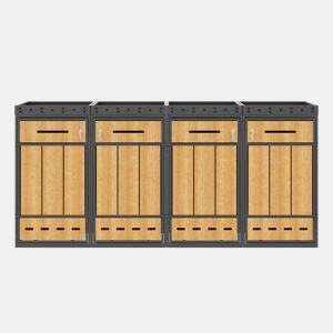 Móvel para contentores de lixo com capacidade para 4 cubos de 120-240 L u2013 com teto para plantas, armário exterior para lixo, estrutura resistente u2013 cinzento e madeira