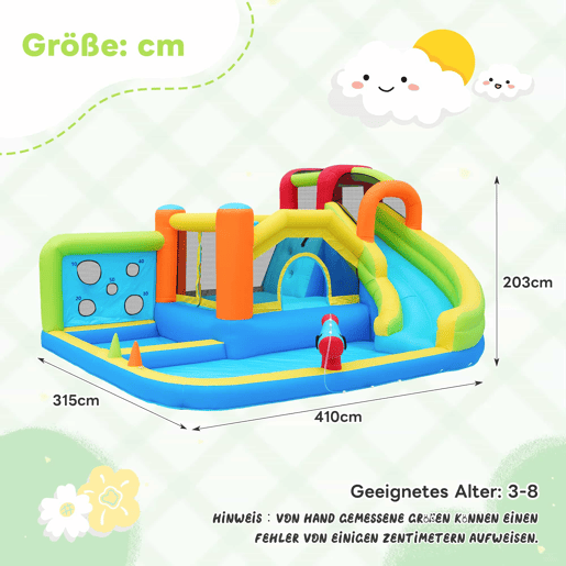 Castelo insuflável com soprador - parque aquático multifuncional + trampolim para crianças, escorregador, parede de lançamento, aro de basquetebol, parede de escalada - Azul