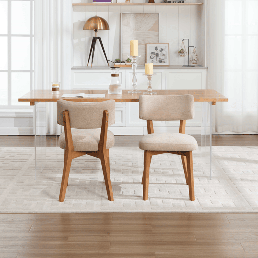 Cadeira de jantar (2 unidades) - estilo moderno mid-century, pernas de madeira, assento estofado - cáqui Cadeira de jantar (2 unidades) - estilo moderno mid-century, pernas de madeira, assento estofado - cáqui